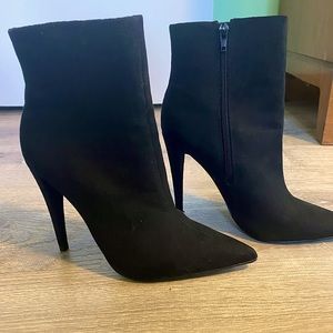 Black, suede booties from JustFab